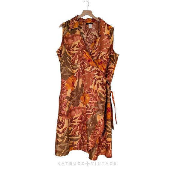Ashley Stewart Dresses & Skirts - Vintage Ashley Steward Tropical Wrap Dress 18 Orange Midi Floral Sleeveless Luau